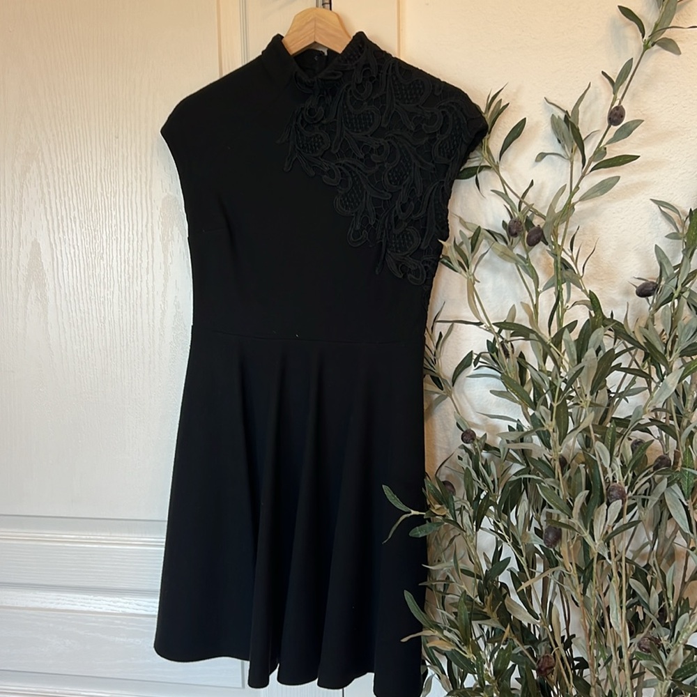 Anthropologie- Plenty by Tracy Reese Black Lace Applique Fit and Flare Dress 0 - Picture 3 of 4
